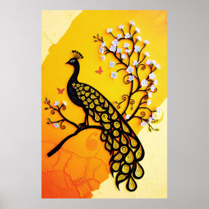 Stunning Peacock Silhouette with Floral Accents Poster