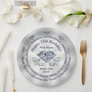 Stunning Personalised, 75th Birthday Plates