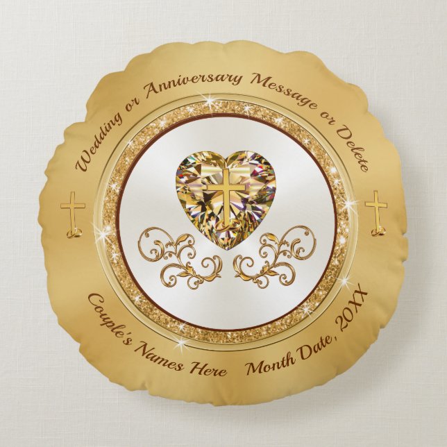 Stunning Personalised, Christian Wedding Gift Round Cushion (Front)