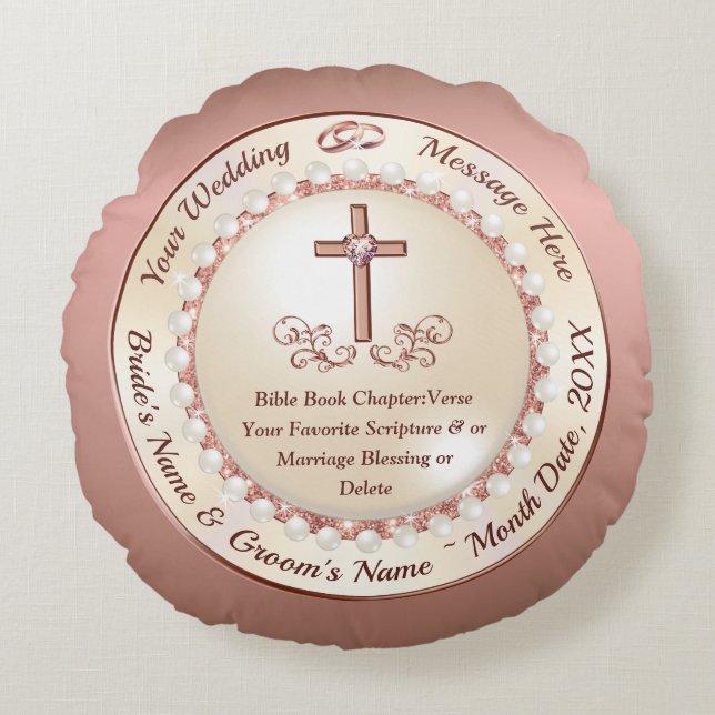 Stunning, Personalised Christian Wedding Gifts, Round Cushion (Front)
