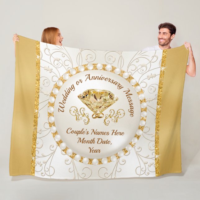 Stunning, Personalised Wedding Throws, Gold, Ivory Fleece Blanket (In Situ)