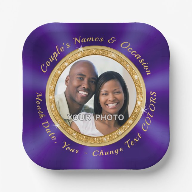 Stunning PHOTO, Personalised Wedding Paper Plates (Front)