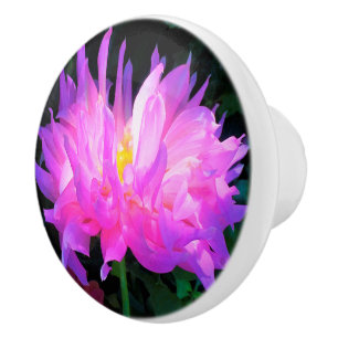 Stunning Pink and Purple Cactus Dahlia Ceramic Knob