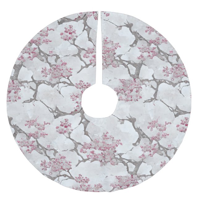 Stunning Pink and Silvery Cherry Blossoms Brushed Polyester Tree Skirt (Front)