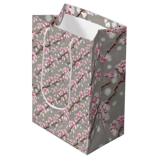 Stunning Pink and Silvery Cherry Blossoms Print   Medium Gift Bag (Front Angled)
