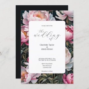 Stunning Pink and White Peonies Elegant Wedding Invitation
