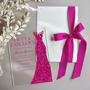 Stunning Pink Dress 50th Birthday Party Acrylic Invitations