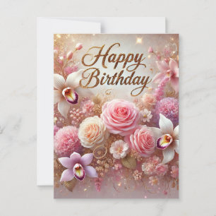 Stunning Pink Floral Birthday Postcard