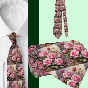 Stunning Pink Roses Formal Necktie