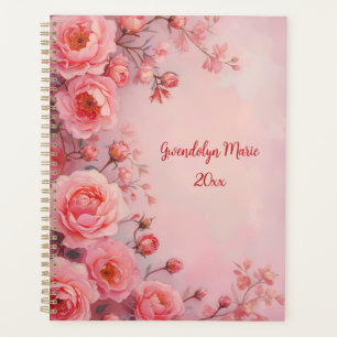 Stunning Pink Roses Oil Painting Style Planner