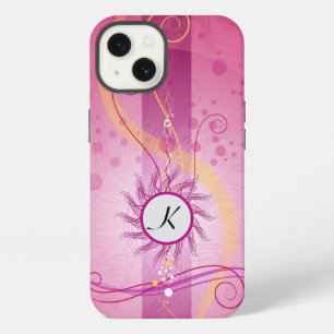 Stunning pink, swirls & dots girly monogram iPhone 13 case