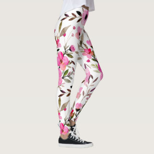 Stunning Pink Watercolor Floral Pattern  Leggings