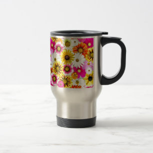 Stunning pink yellow flowers pattern accessories travel mug