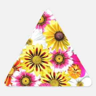 Stunning pink yellow flowers pattern accessories triangle sticker
