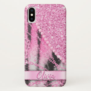 Stunning pinky glitter chain fur  Case-Mate iPhone case