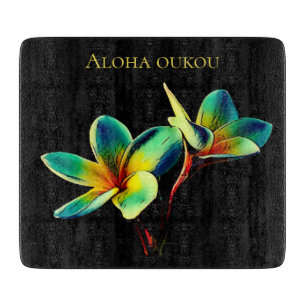 Stunning Plumeria Watercolor Glass Cutting Board