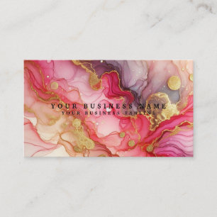 Stunning Pretty Pink & Gold Alcohol Ink Watercolor Business Card