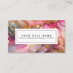 Stunning Pretty Pink & Gold Alcohol Ink Watercolor Business Card
