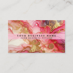 Stunning Pretty Pink & Gold Alcohol Ink Watercolor Business Card