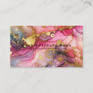 Stunning Pretty Pink & Gold Alcohol Ink Watercolor Business Card