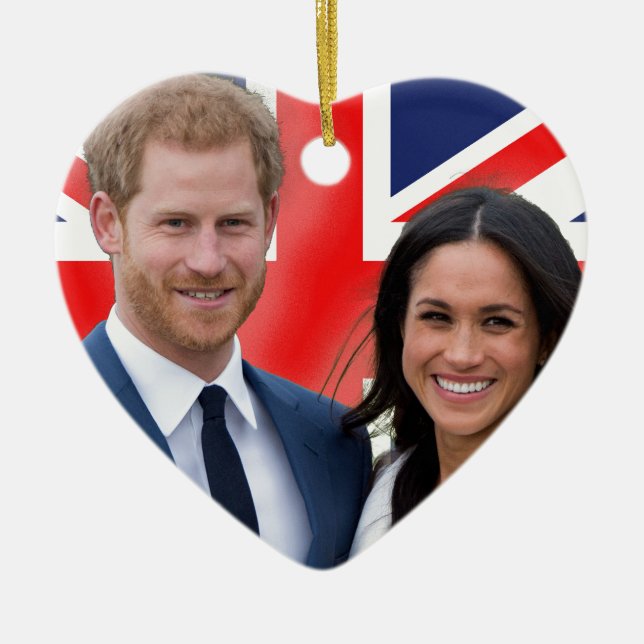 Stunning! Prince Harry and Meghan Markle Ceramic Tree Decoration (Front)