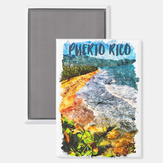 Stunning Puerto Rico Watercolor Beach Scenery Magnet