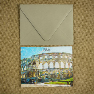 Stunning Pula Croatia City Oil Painting Postcard