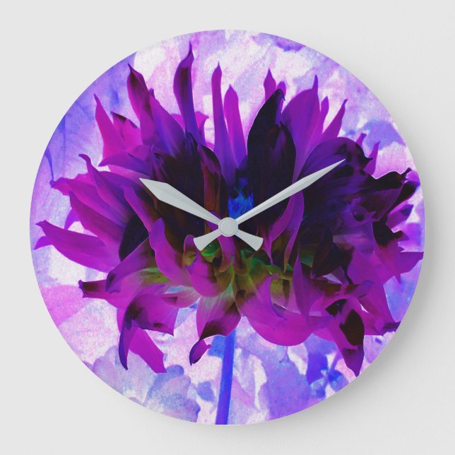 Stunning Purple and Black Cactus Dahlia Large Clock (Front)