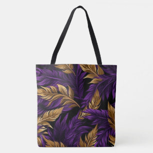 Stunning Purple and Gold Floral Leaf Large Tote Bag