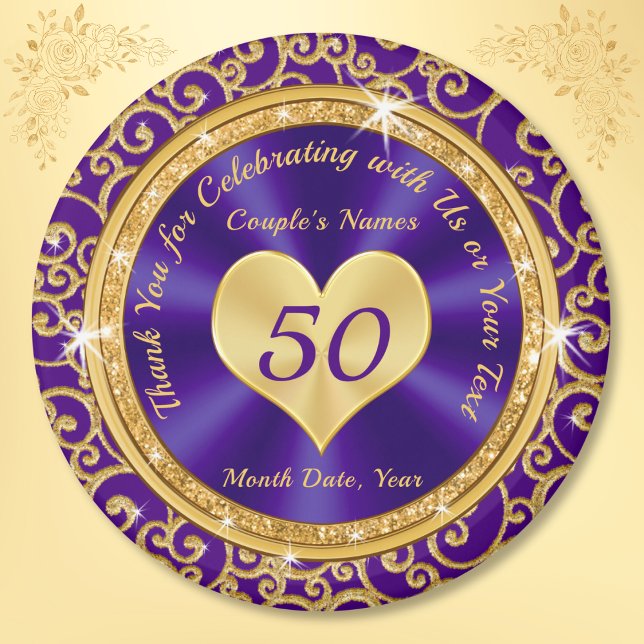 Stunning Purple Gold 50th Anniversary Party Favour Magnet (50 year anniversary party favors. Golden wedding anniversary ideas for parents. Purple Gold Favors.)