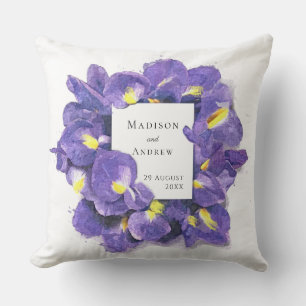 Stunning Purple Irises Watercolor Floral Thank You Cushion