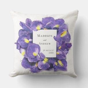 Stunning Purple Irises Watercolor Floral Wedding Cushion