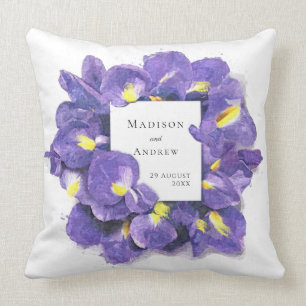 Stunning Purple Irises Watercolor Floral Wedding Cushion