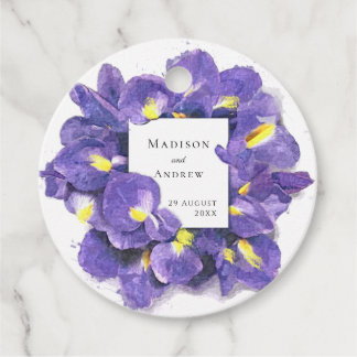 Stunning Purple Irises Watercolor Floral Wedding Favour Tags