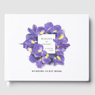 Stunning Purple Irises Watercolor Floral Wedding Guest Book
