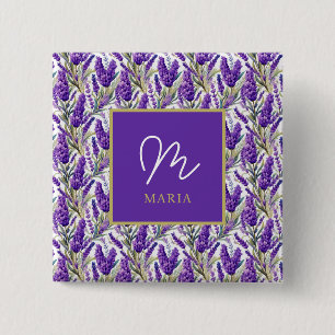 Stunning Purple Lavender Pattern Monogramed 15 Cm Square Badge