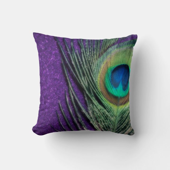 Stunning Purple Peacock Cushion (Front)