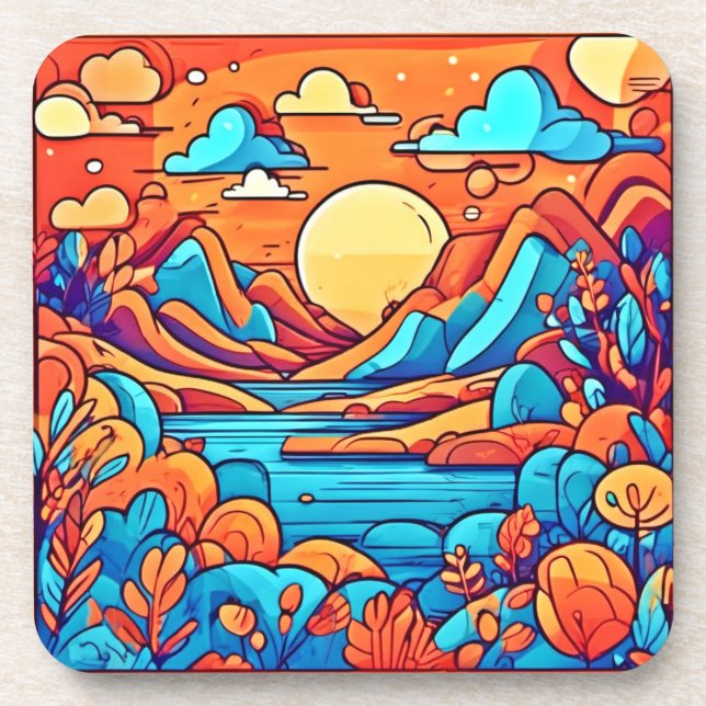 Stunning Rainbow Cartoonish Forest Coaster (Front)