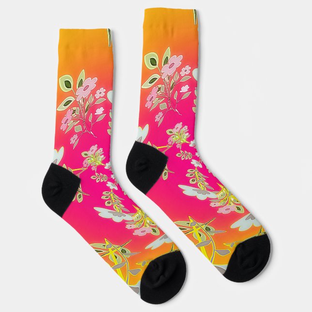 Stunning Rainbow Flower Blossoms Women's Socks (Right)