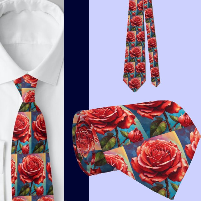 Stunning Rainbow Red Roses Formal Necktie  (Creator Uploaded)