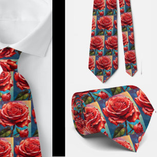 Stunning Rainbow Red Roses Formal Necktie