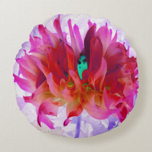 Stunning Red and Hot Pink Cactus Dahlia Round Cushion