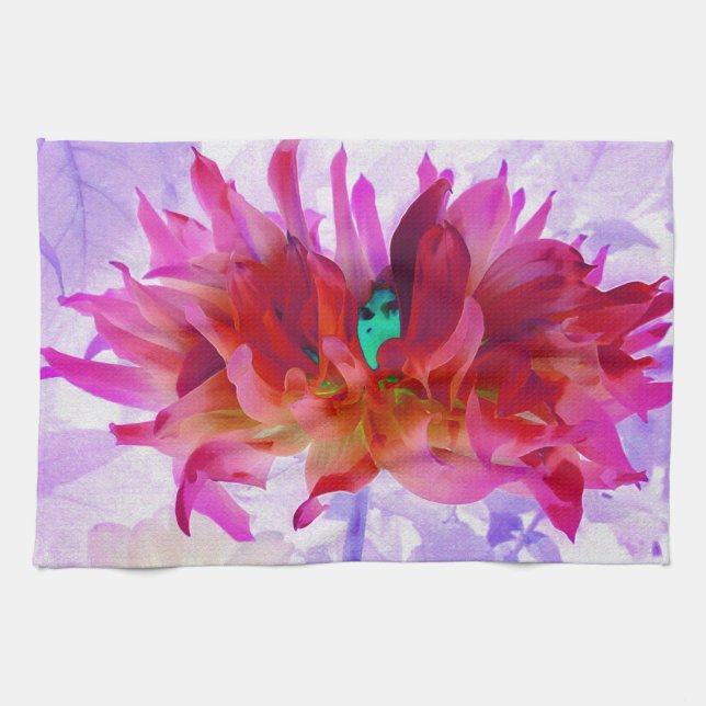Stunning Red and Hot Pink Cactus Dahlia Tea Towel (Horizontal)