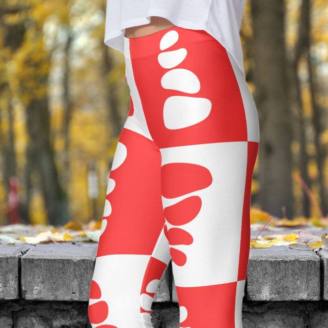 Stunning Red and White Pebbles Pattern Leggings (Pebbles Red and White )