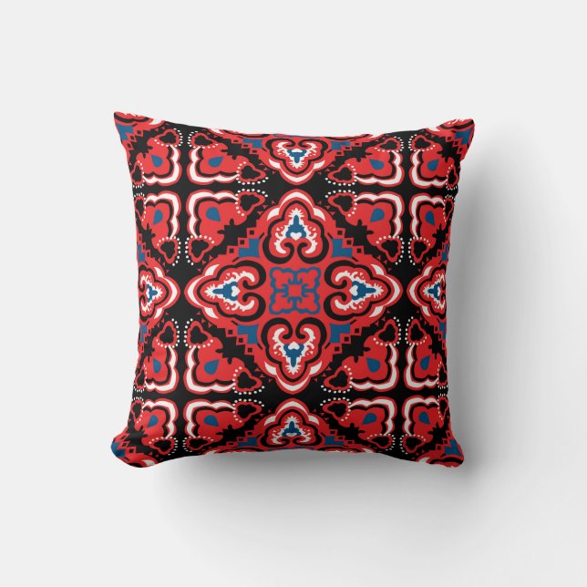 💙🖤💔Stunning red, blue and black Azulejos Cushion (Front)