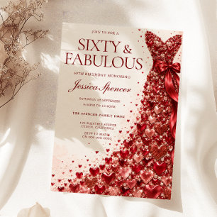 Stunning Red Dress Sixty & Fabulous 60th Birthday Invitation