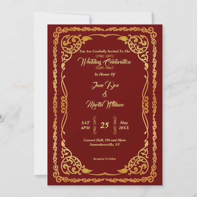 Stunning Red Elegant Wedding Invitation (Front)