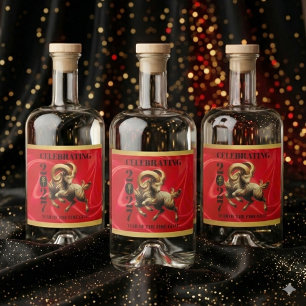 Stunning Red Gold 2027 Year of the Fire Goat Liquor Bottle Label