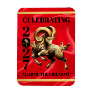 Stunning Red Gold Chinese Year of Fire Goat 2027 Magnet