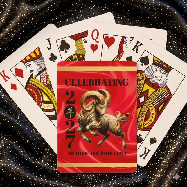 Stunning Red Gold Chinese Year of Fire Goat 2027 Playing Cards (Stunning Red & Gold Chinese Year of the Fire Goat 2027 Playing Cards Cover Photo)